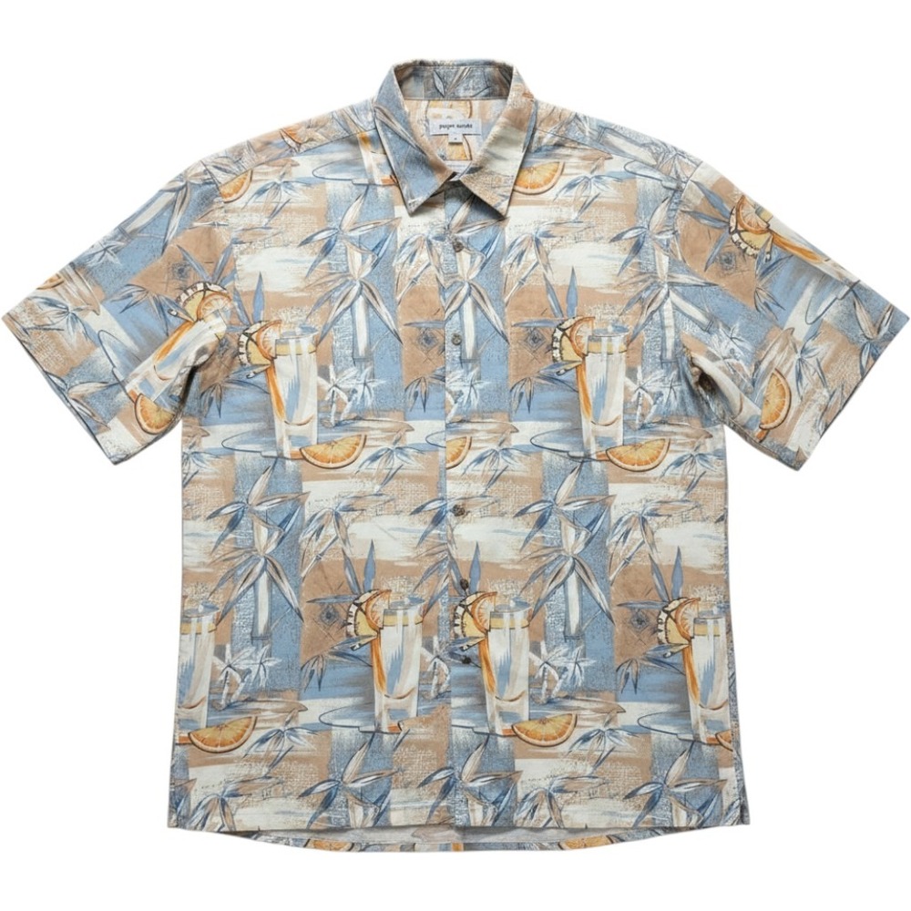 Pierre Cardin Short Sleeve Button Up Shirt Men's Large Tropical Cocktail Print